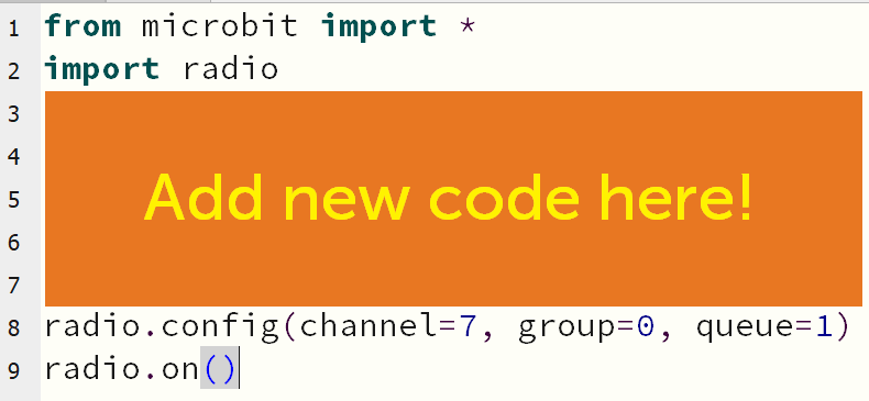 Position of new code, between 'import radio' and 'radio.config'